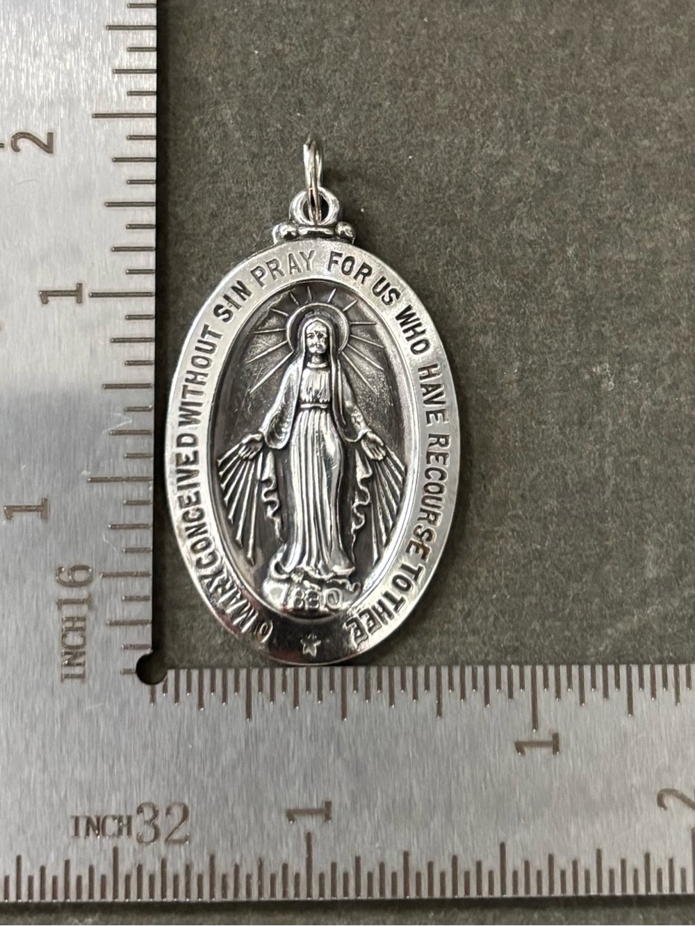 STERLING SILVER Miraculous Medal Pendant - Religious